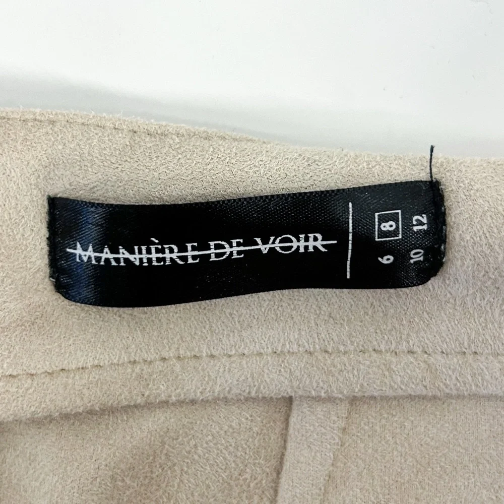 Manière De Voir Beige Faux Suede Lace Up Front Eyelet High Rise Leggings Pants - Picture 6 of 7